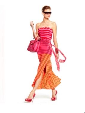 BCBGMaxAzria Pink and Orange Striped Dress